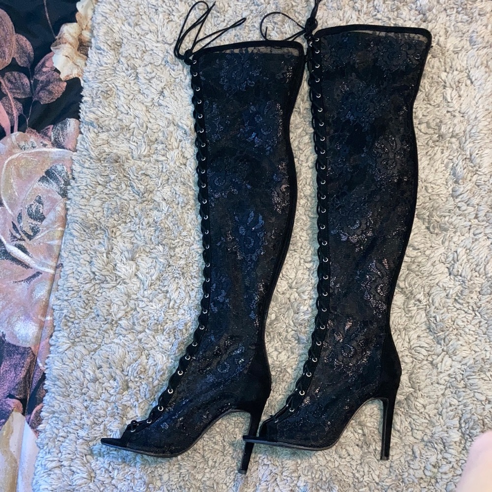 Thigh high lace boots